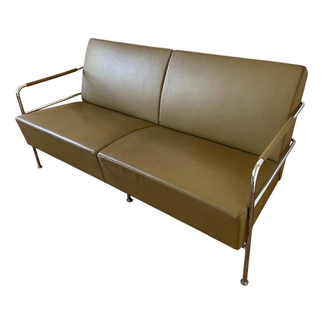 Cinema Collectible Lammhults Sofa in Olive Green Leather by Gunilla Allard For Sale