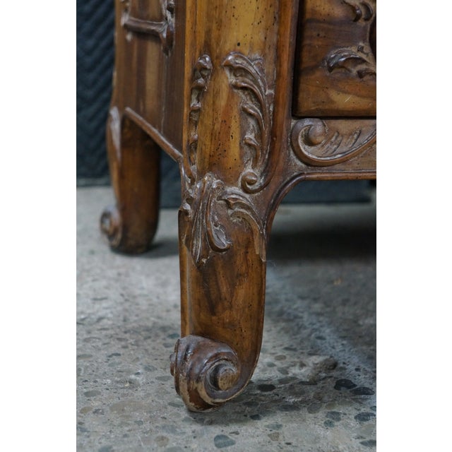 Wood Vintage Italian French Country Louis XV Carved Walnut Commode Chest Dresser For Sale - Image 7 of 18