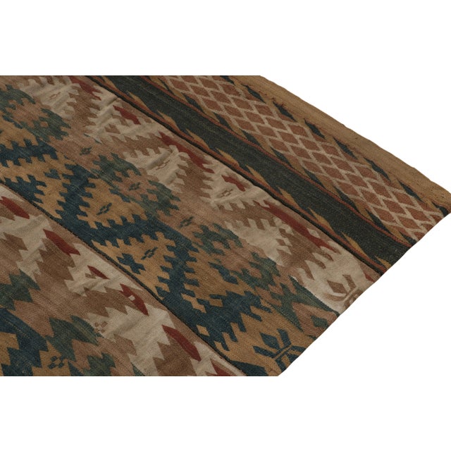 1950s Vintage Jajim Kilim Rug in Beige-Brown, Blue and Green Tribal Geometric Patterns For Sale - Image 5 of 8