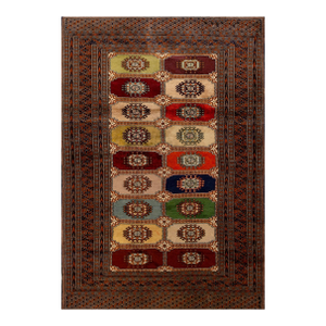1960s Multicolor Geometric Antique Baluch-Turkmen Rug 4'0" X5'8" Handknotted Wool Carpet