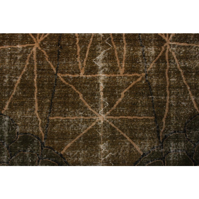 Hand-Knotted Vintage Art Deco Rug in Brown, Black, Geometric Pattern For Sale - Image 4 of 6