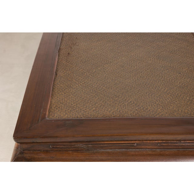 Antique Chinese Elm Opium Bed Coffee Table with Woven Rattan Top and Scroll Legs For Sale - Image 10 of 18