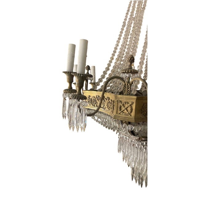 Traditional 19th Century French Empire Beaded Crystal Chandelier For Sale - Image 3 of 10