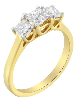 10K Yellow Gold Princess-Cut Diamond Three Stone Band Ring (1 Cttw, J-K Color, I1-I2 Clarity) - Size 6