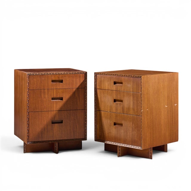 Mid-Century Modern Frank Lloyd Wright for Henredon Taliesin Mid Century Mahogany Nightstands - Pair For Sale - Image 3 of 14
