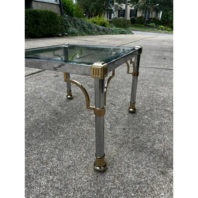 Mastercraft 1970s Hollywood Regency Chrome Side Table With Glass Top in the Manner of Mastercraft For Sale - Image 4 of 9