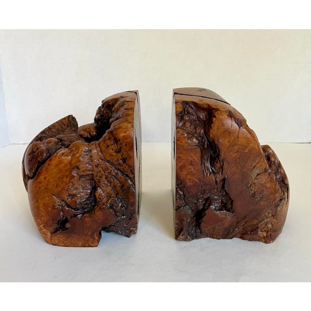 Wood Vintage Burlwood Live Edge Bookends For Sale - Image 7 of 11
