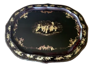 Mid 20th Century Chinoiserie Paper Mache Gilt Bees Tray