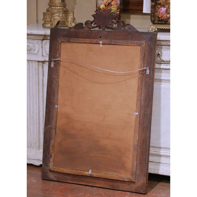 19th Century French Louis XV Carved Oak Wall Mirror With Cherub and Floral Decor For Sale - Image 9 of 9