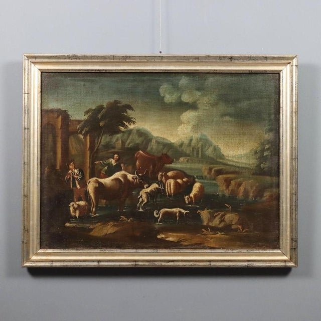 Landscape with Shepherds and Herds, Oil on Canvas For Sale - Image 12 of 12