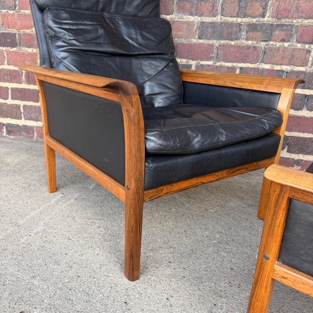 Mid 20th Century Knud Sæter Mid-Century Rosewood and Black Leather Lounge Chair and Ottoman For Sale - Image 5 of 12