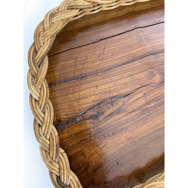Vintage French Tray in Olive Wood and Rush, 1960 For Sale - Image 15 of 16