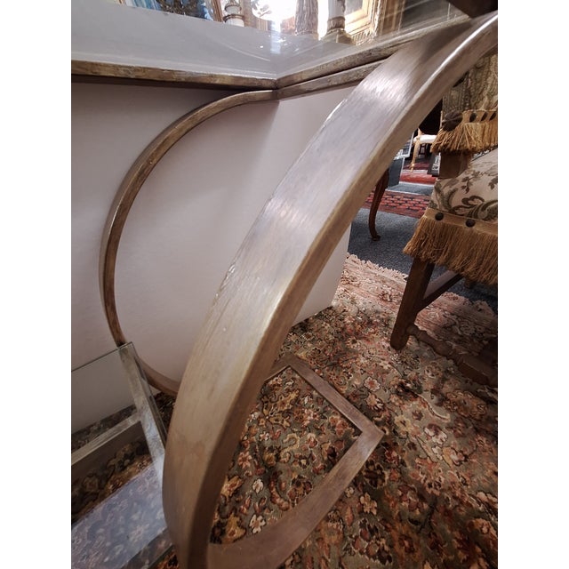 1960s Milo Baughman Style Mid Century Modern Glass and Brushed Metal Console Table For Sale - Image 10 of 10
