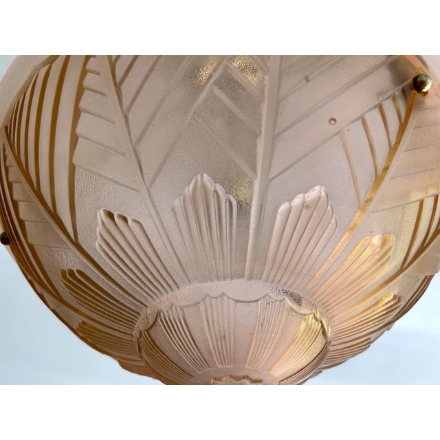 Art Deco French Pink Glass Pendant Light, 1930s For Sale - Image 13 of 18