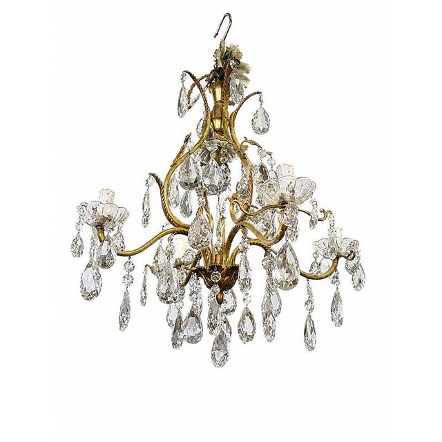 Gilded Bronze and Crystal 3-Light Chandelier, 1980s For Sale - Image 4 of 6