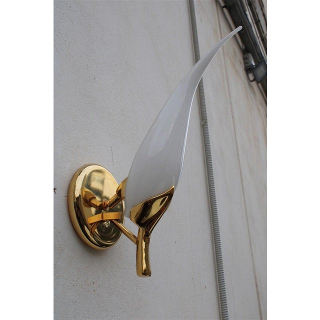 Foglia Wall Lamp in Murano Glass, Brass Structure, and 24KT Gold Leaf from Franco Luce, 1970s For Sale - Image 4 of 13