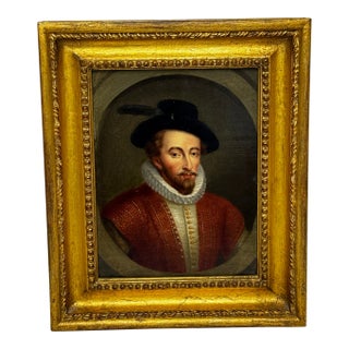 English Oil Painting Portrait Sir Walter Raleigh C18th Century Gilt Framed After the Celebrated Lennard Type For Sale