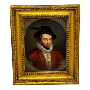 English Oil Painting Portrait Sir Walter Raleigh C18th Century Gilt Framed After the Celebrated Lennard Type
