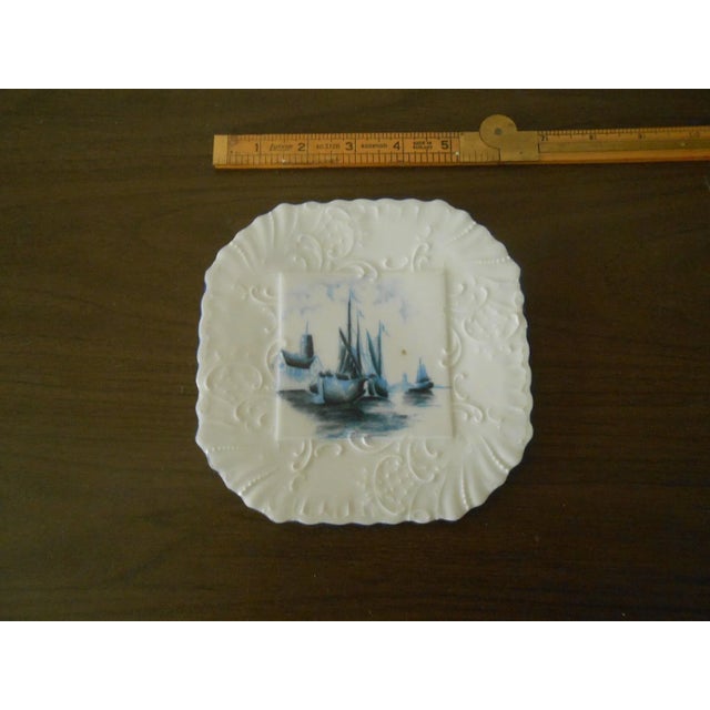 Ceramic Vintage Hand Painted Blue & White Delft Style Nautical Maritime Faience Plate For Sale - Image 7 of 8