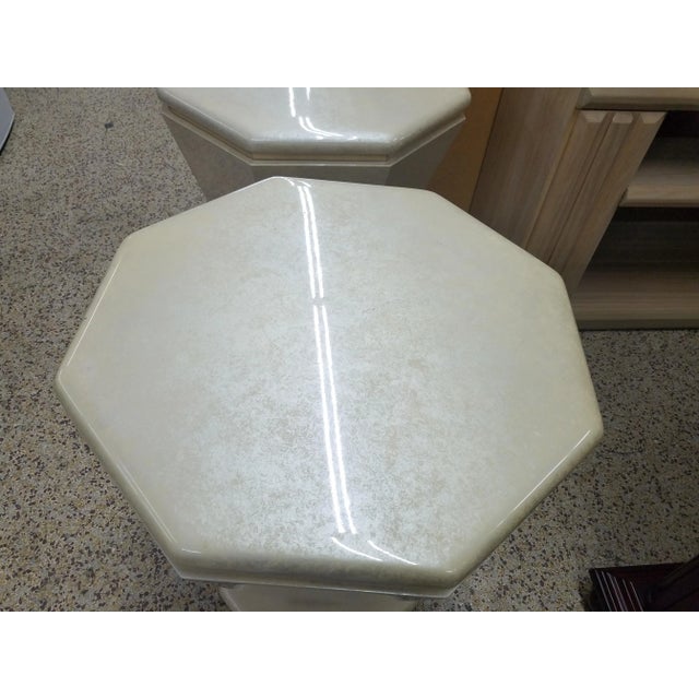 Late 20th Century 20th Century Art Deco Revival Cream Lacquer & Brass Octagonal Side Tables - a Pair For Sale - Image 5 of 10