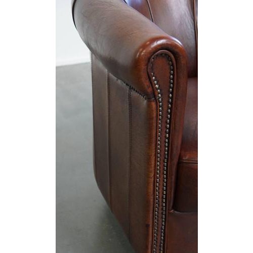 Dark Cognac Sheepskin Club Armchair For Sale - Image 12 of 15