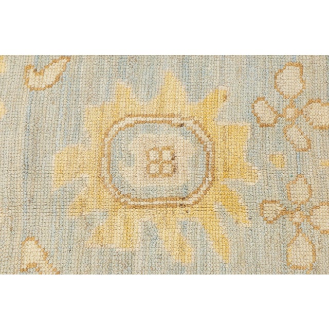 15x23 Modern Transitional Oushak Style Light Blue & Goldenrod Hand-Knotted Wool For Sale - Image 9 of 10
