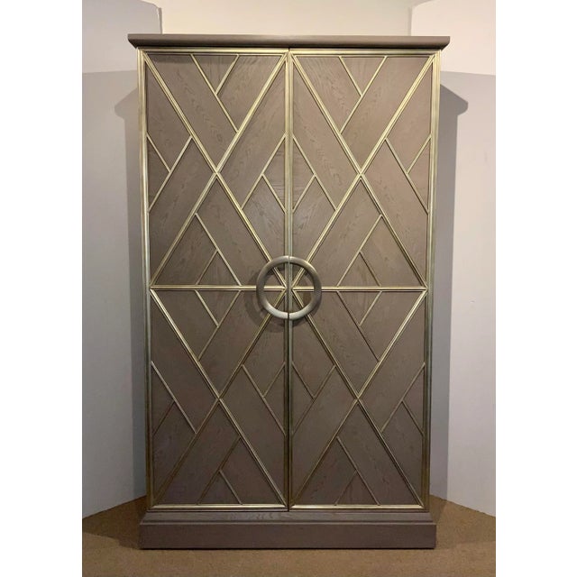 Original Retail $14,997, stylish Global Views Williamsburg Modern Gray Wood Cabinet, champagne silver geometric linear...