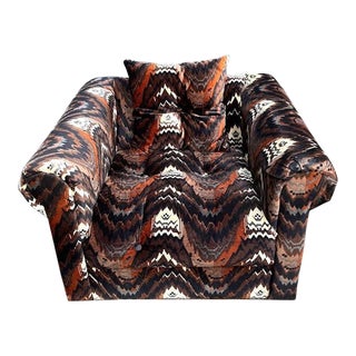 1970s Brown/Black/Rust/Tan Velvet Flamestitch-Print Lounge Chair For Sale