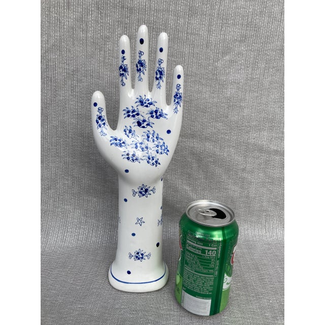 1980s Vintage Hand Painted Blue and White Porcelain Hand Form For Sale - Image 10 of 10