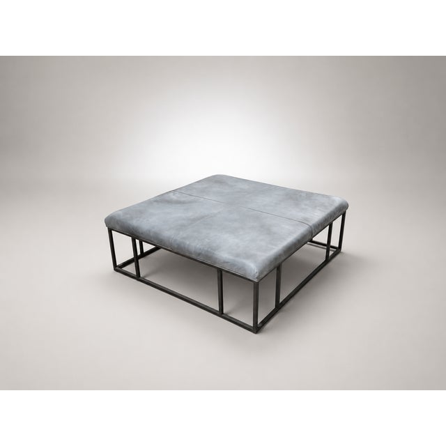 2020s Modern Leather Ottoman Coffee Table With Metal Frame, 45" Square For Sale - Image 5 of 8