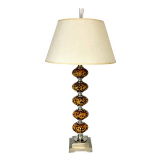 1980s Vintage Boho Chic Hollywood Regency Murano Style Tortoise Glass Stacking Bulbs Table Lamp For Sale
