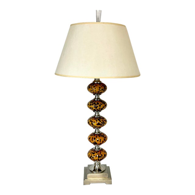 1980s Vintage Boho Chic Hollywood Regency Murano Style Tortoise Glass Stacking Bulbs Table Lamp For Sale