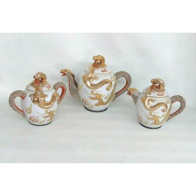 Moriage Japan Gold Dragon Ware White Teapot Creamernd Sugar Bowl b For Sale - Image 13 of 13