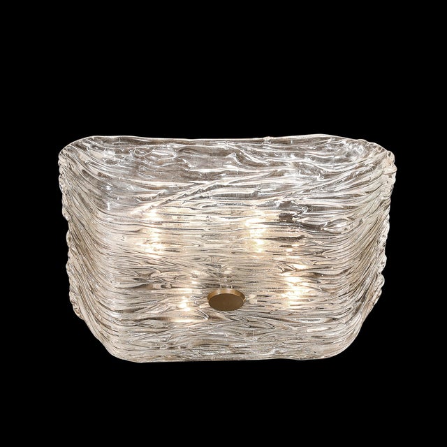 Venini 1960s Mid-Century Modern Murano Hand-Blown Textural Clear Glass Venini Flush Mount Chandelier For Sale - Image 4 of 18