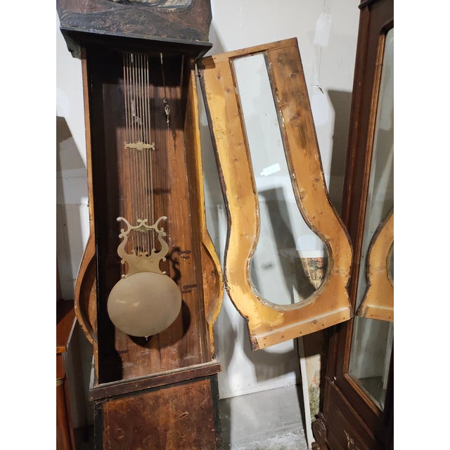 19th Century French Provincial Comtoise Tall Case Clock With Brass Repoussé Dial & Lyre Pendulum For Sale - Image 4 of 8