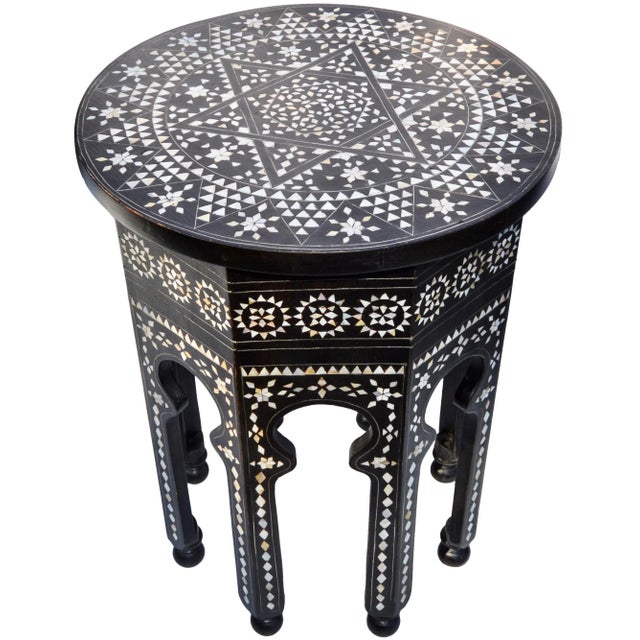 Moorish Marquetry Mother-Of-Pearl Astral-Patterned Accent Table For Sale - Image 4 of 9