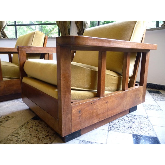 Antique Art Deco Cubic Shaped Armchairs in Walnut and Velvet, Germany, 1920s, Set of 2 For Sale - Image 12 of 18