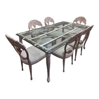 Late 20th Century Lime Wash Lotus Floral Carved Dining Set in the Manner of Phyllis Morris For Sale