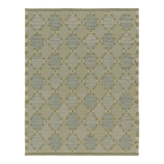 Rug & Kilim’s Scandinavian-Inspired Rug in Sage and Blue With Diamond Lattice For Sale