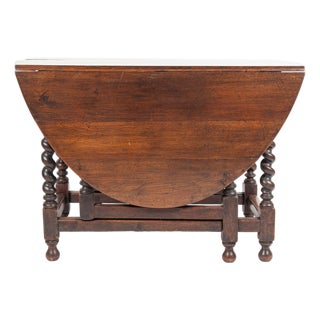 Antique Oak Gate-Leg Drop-Leaf Table With Barley-Twist Legs For Sale