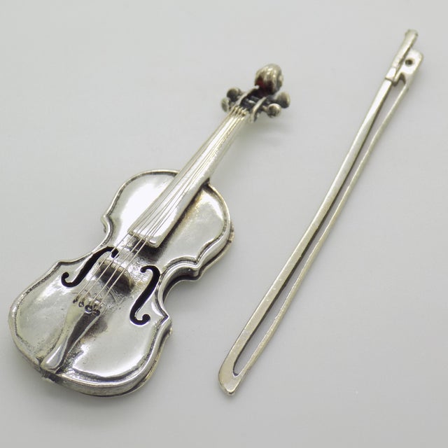 Metal Vintage Italian Handmade Genuine Silver Violin Miniature with Metal Case by Sacchetti Silversmith, 1970s For Sale - Image 7 of 16