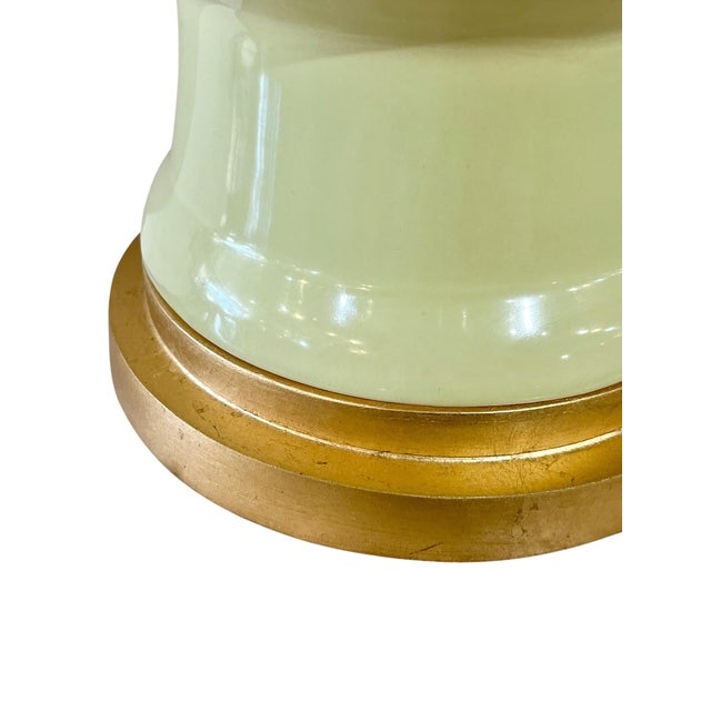 Late 20th Century Celadon Green Baluster Form Ceramic Lamp With Gold Base For Sale - Image 6 of 12