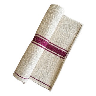 Antique Hungarian Linen Textile with Red Stripe For Sale