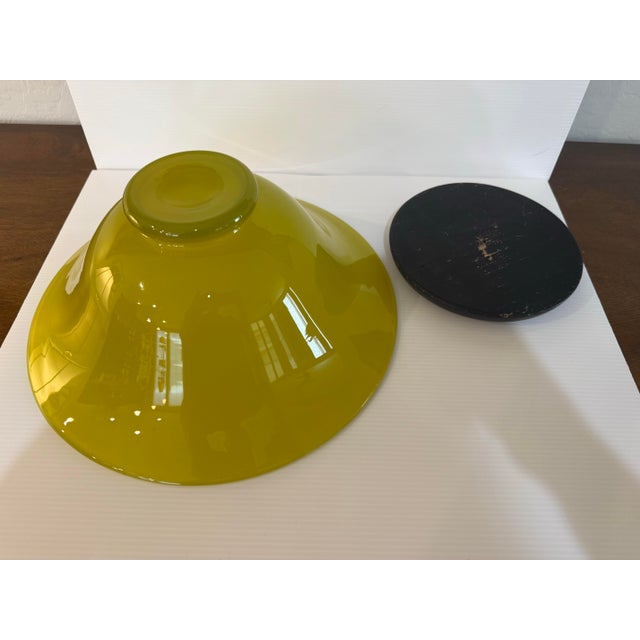 Mustard Vintage Mid-Century Mustard Yellow Art Glass Pedestal Bowl 12” Diameter For Sale - Image 8 of 10