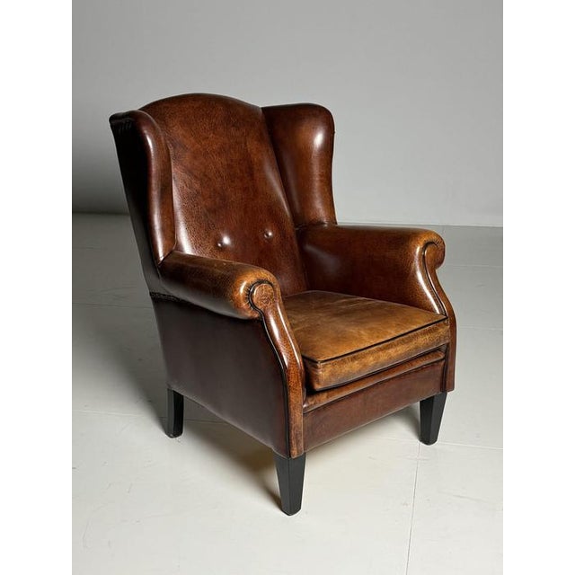 Wingback Club Chair in Sheep Leather For Sale - Image 17 of 18
