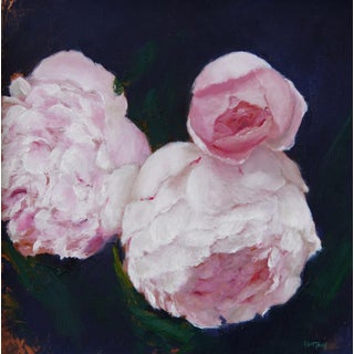 Spring Peonies by Kristen Santucci | Oil on Copper Panel Painting of pink peonies For Sale