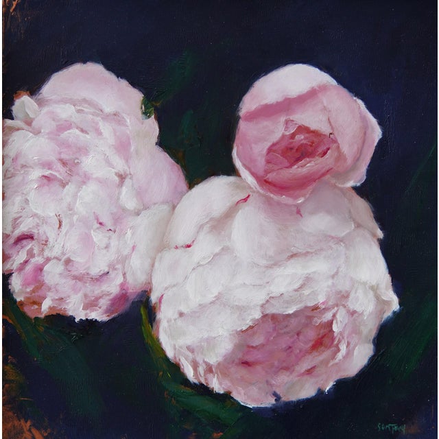 Spring Peonies by Kristen Santucci | Oil on Copper Panel Painting of pink peonies For Sale
