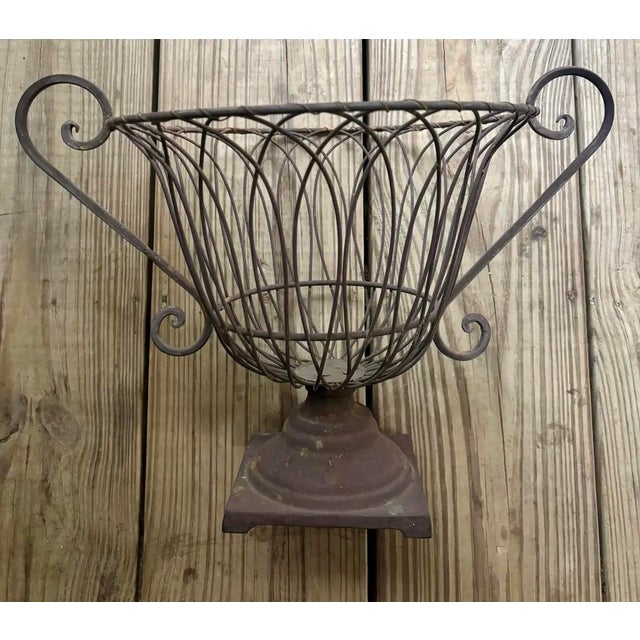 Vintage French Garden Urn Pedestal Planter With Decorative Scroll Handles For Sale - Image 10 of 10