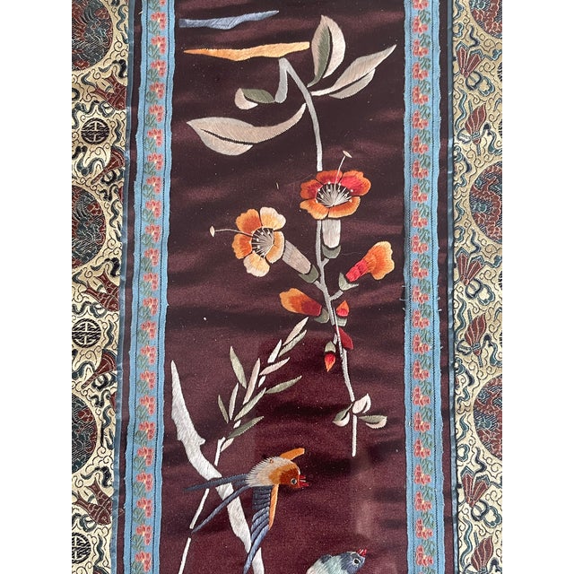 Three Antique Chinese Chinoiserie Embroidered Silk Oanels Framed For Sale - Image 4 of 11
