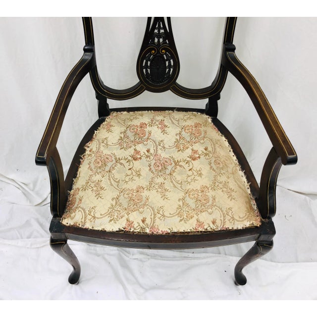 Shabby Chic Antique Inlaid Edwardian Arm Chair For Sale - Image 3 of 13